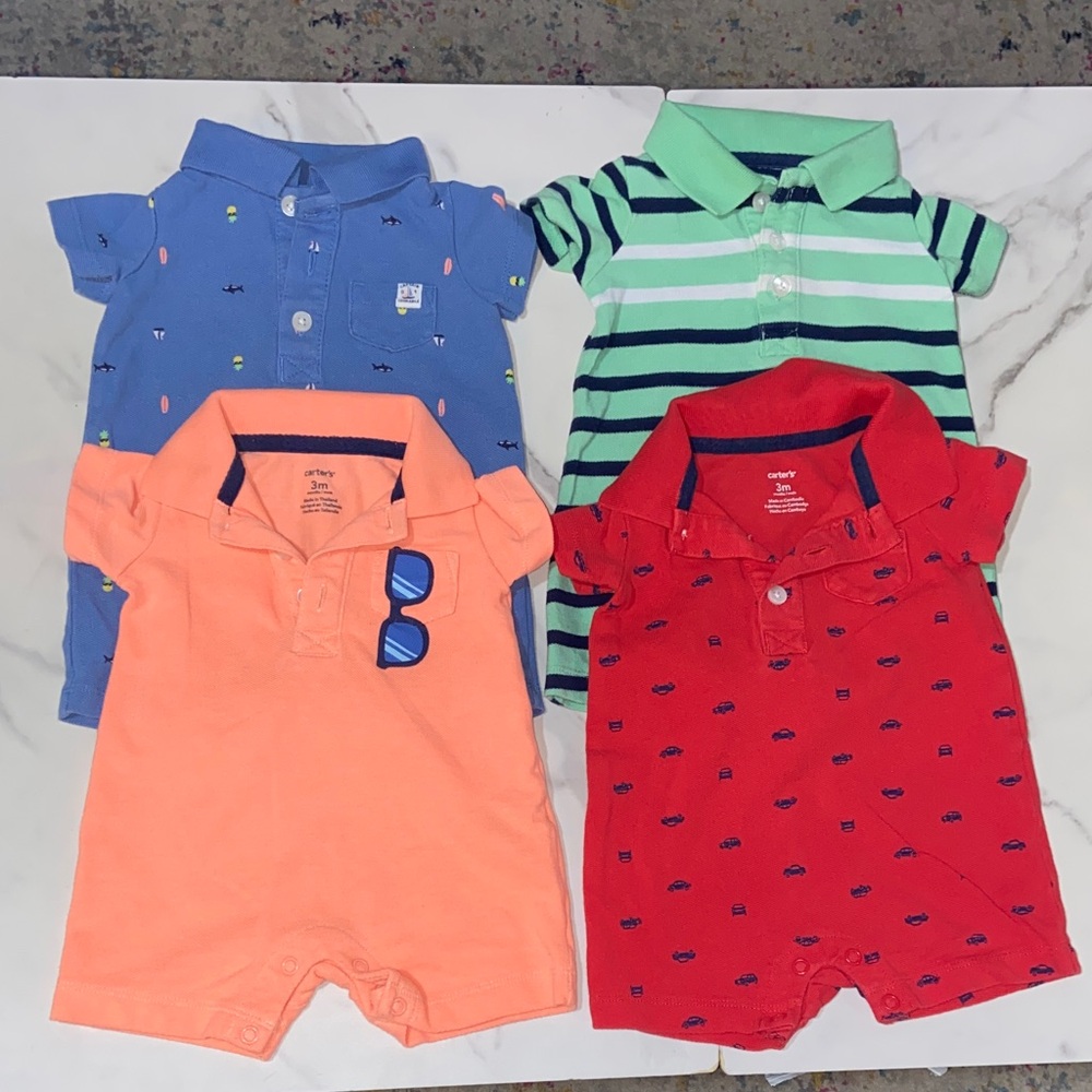 Carter's Bundle of 4 Orange Baby Romper with Sunglasses Design size 3 Months